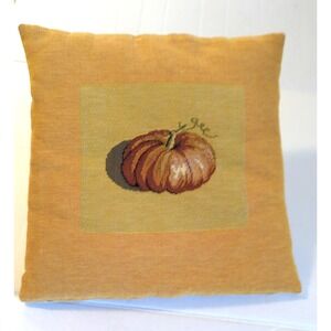 Pumpkin Needlepoint Embroidered Throw Pillow France GOBLUS Cottage Country Charm